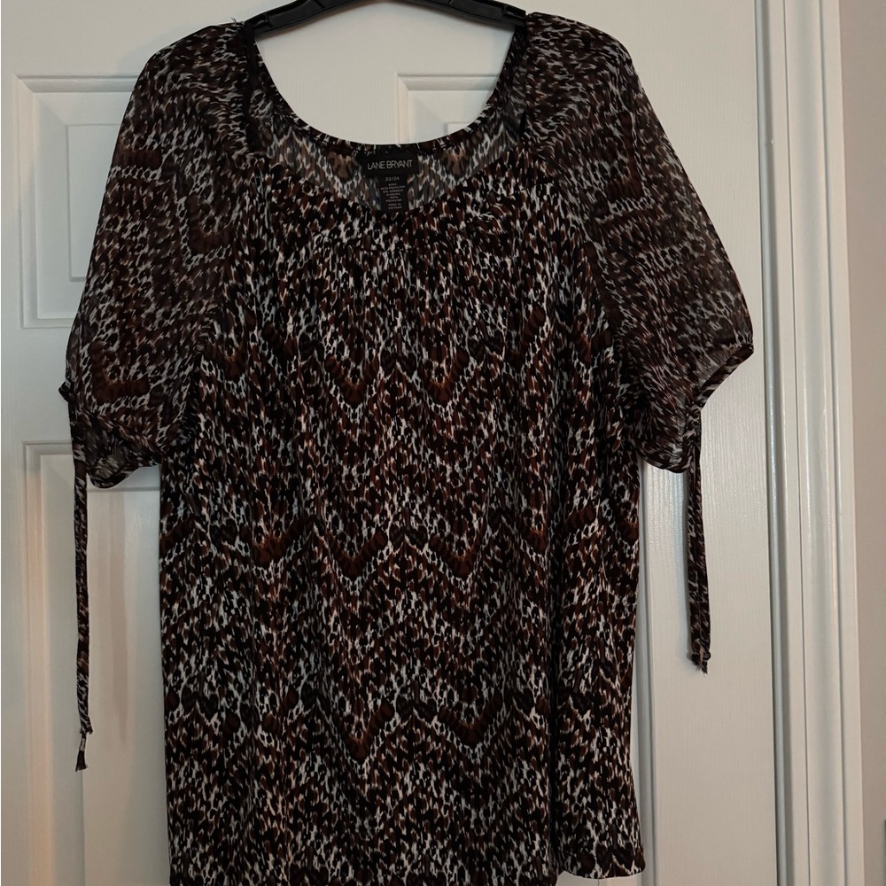 Lane Bryant Brown and Black Animal-Print Short Sleeve Blouse